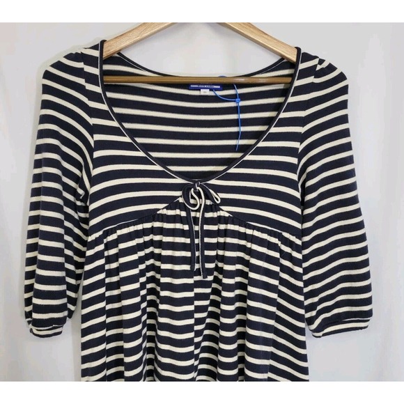 Burberry Blue Label Navy Striped Baby Doll Empire Waist Balloon 3/4 Sleeve Dress - Picture 2 of 11